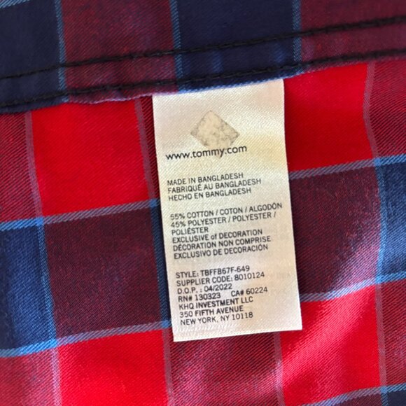 Tommy Hilfiger Plaid Dress Shirt XL 20 Blue Red Plaid Button Down Collar - Picture 5 of 6